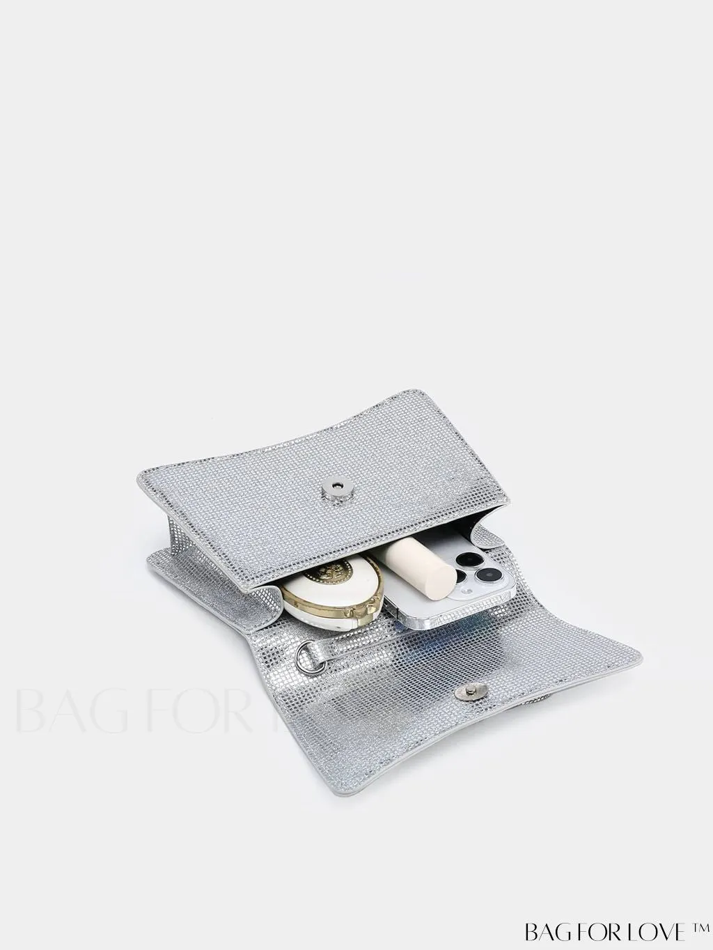 BagForLove - Rhinestone-Embellished Mini Flap Handbag: Fashionable and Chic