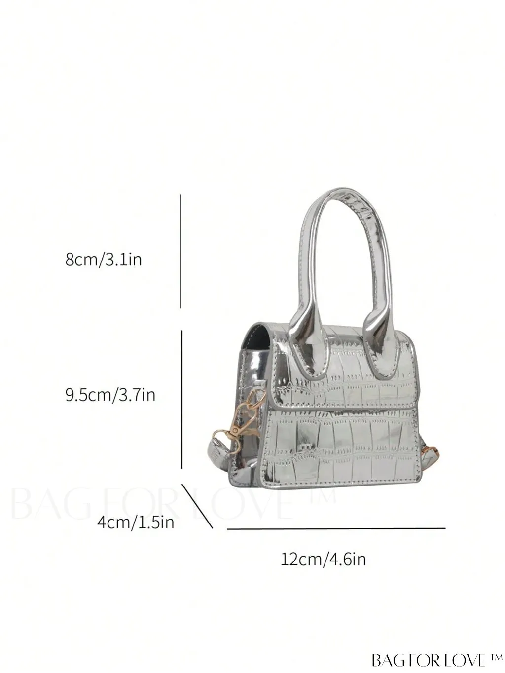 BagForLove - Silver Crocodile Embossed Mini Square Bag with Funky Appeal