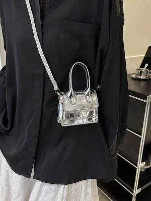 BagForLove - Silver Crocodile Embossed Mini Square Bag with Funky Appeal