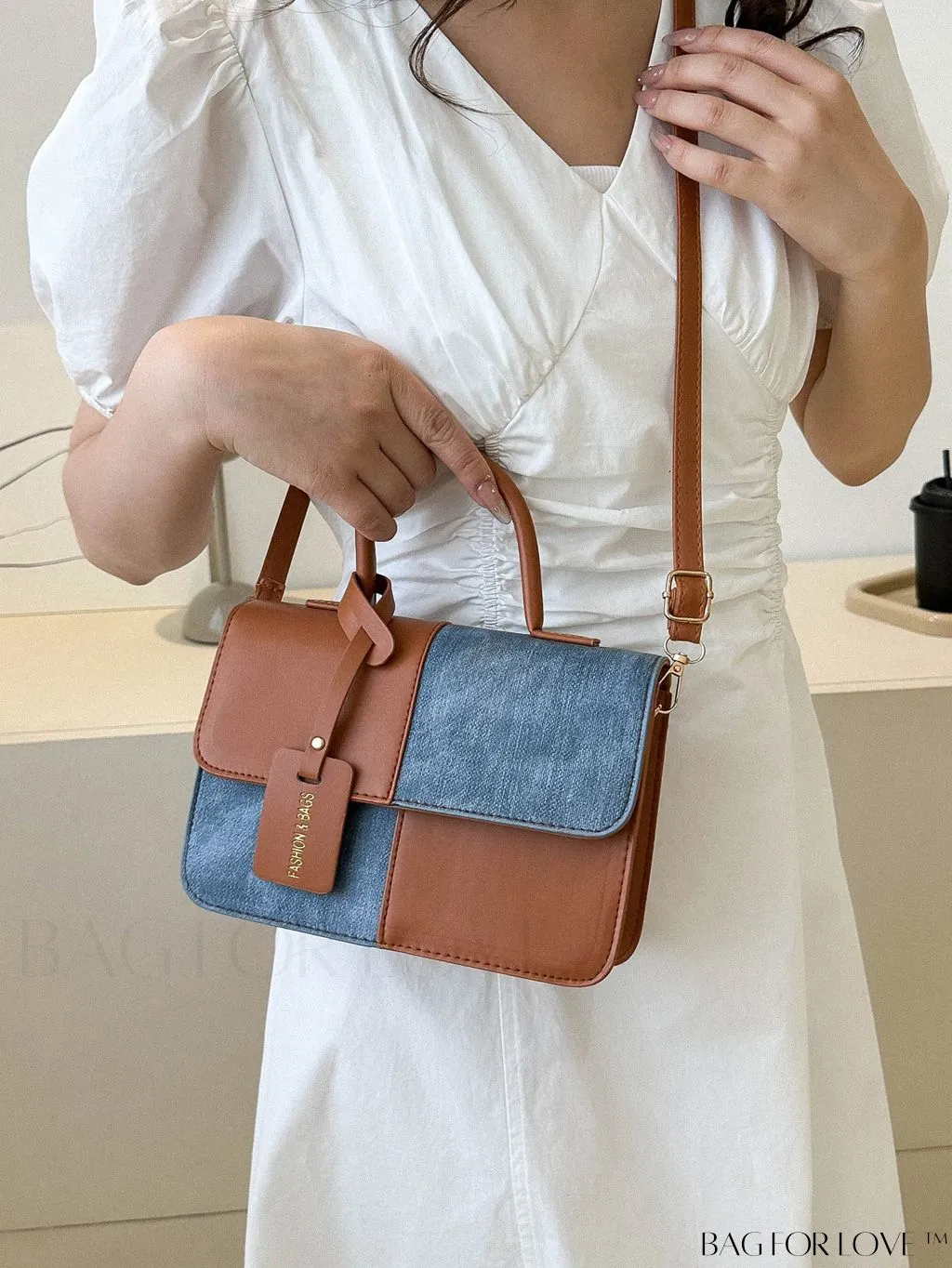BagForLove - Stylish Color Block Shoulder Bag: Versatile, Flap PU Leather Handbag with Crossbody Option