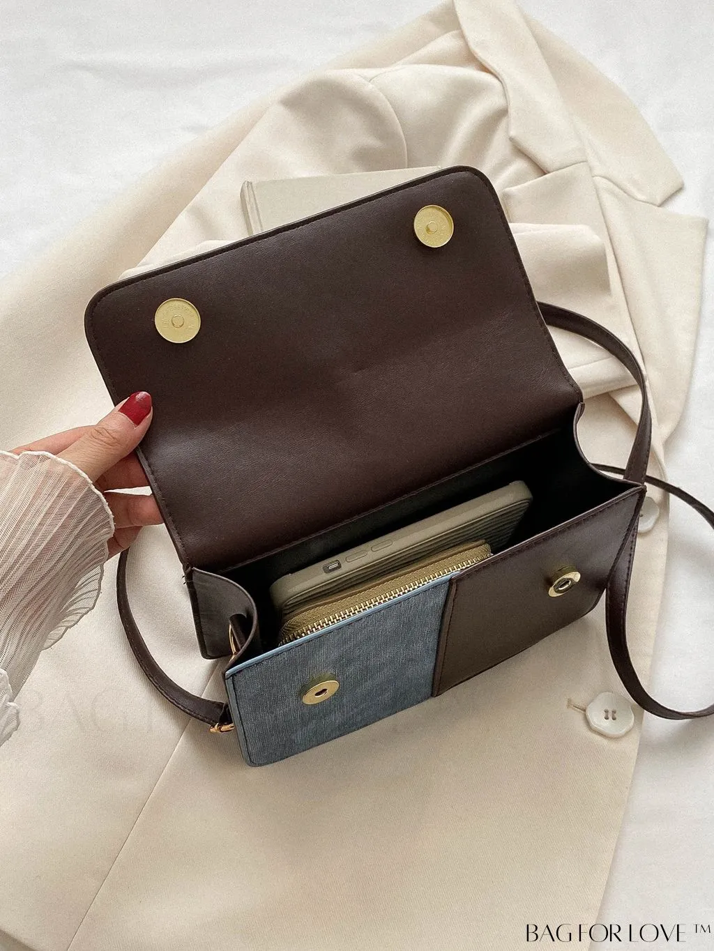 BagForLove - Stylish Color Block Shoulder Bag: Versatile, Flap PU Leather Handbag with Crossbody Option
