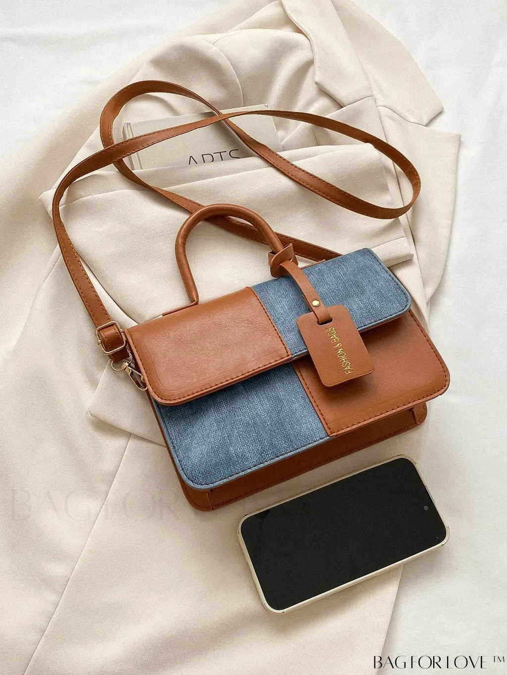 BagForLove - Stylish Color Block Shoulder Bag: Versatile, Flap PU Leather Handbag with Crossbody Option