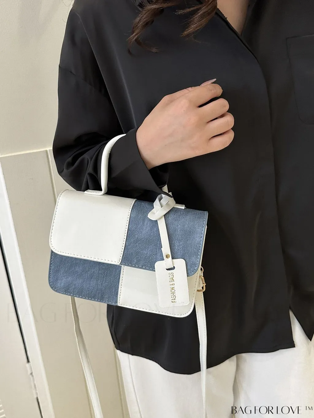 BagForLove - Stylish Color Block Shoulder Bag: Versatile, Flap PU Leather Handbag with Crossbody Option