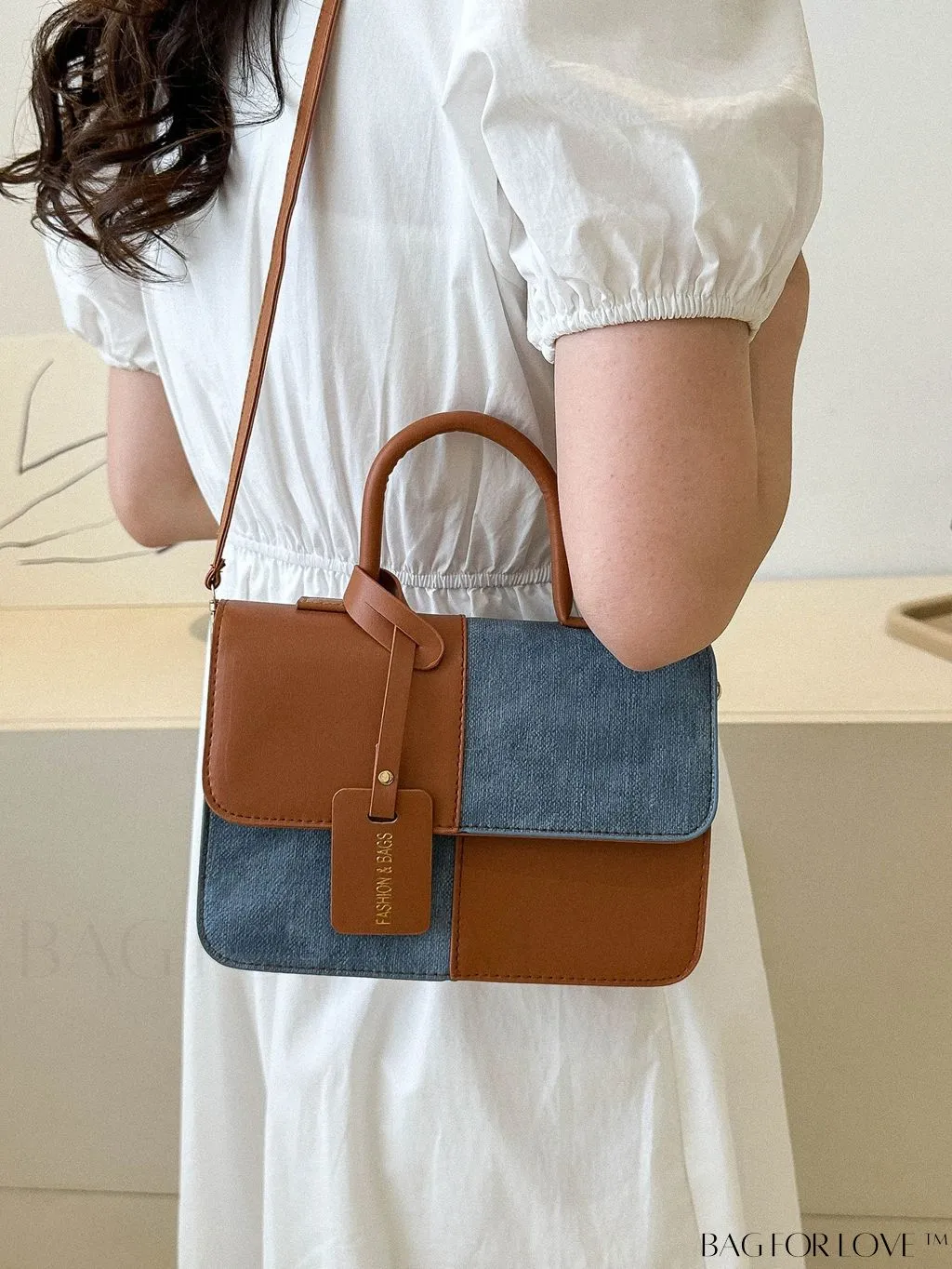 BagForLove - Stylish Color Block Shoulder Bag: Versatile, Flap PU Leather Handbag with Crossbody Option