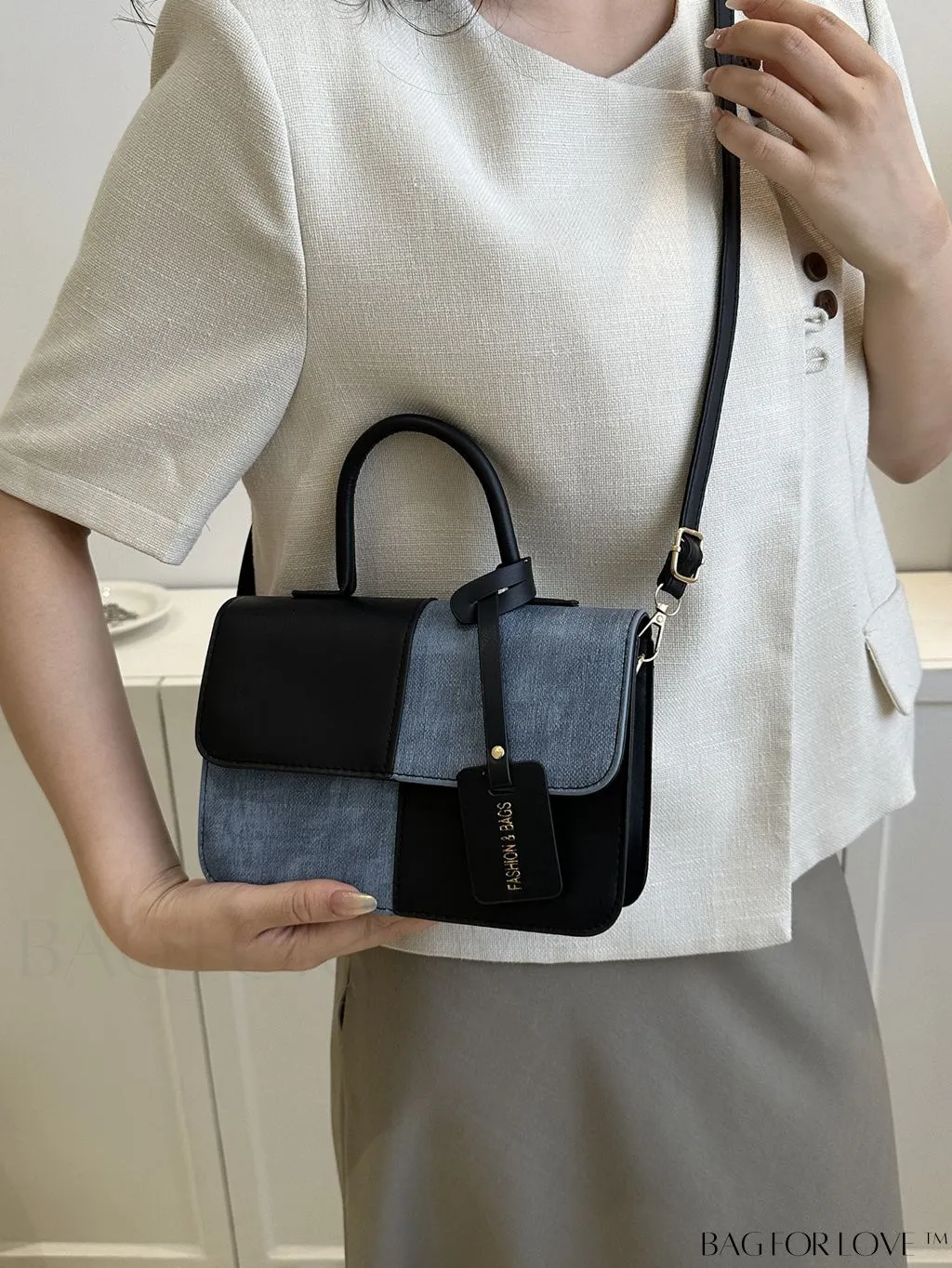 BagForLove - Stylish Color Block Shoulder Bag: Versatile, Flap PU Leather Handbag with Crossbody Option