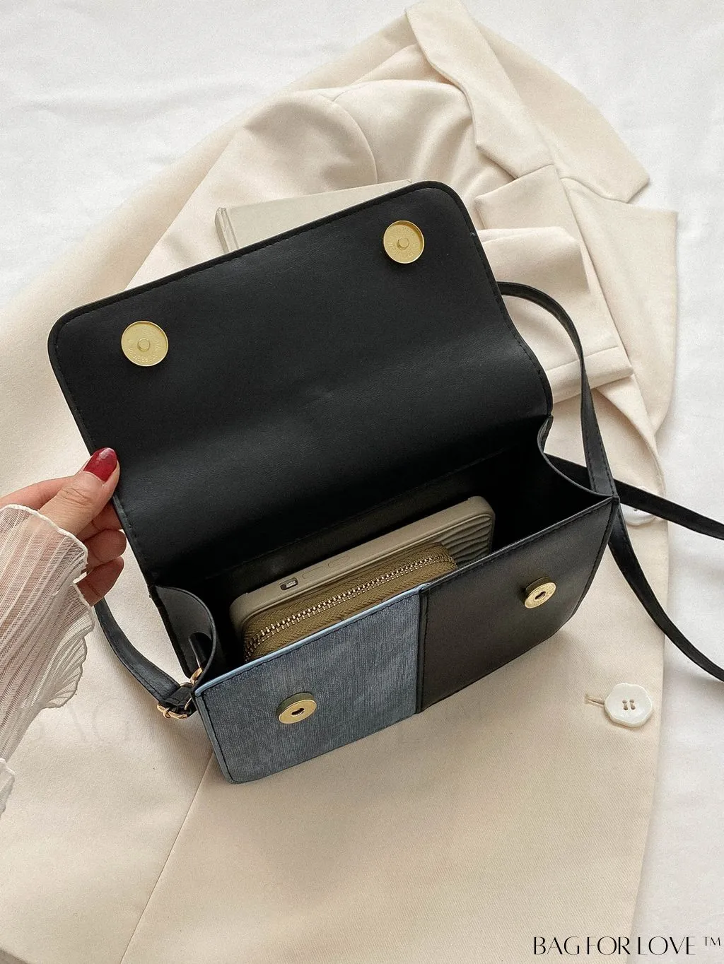 BagForLove - Stylish Color Block Shoulder Bag: Versatile, Flap PU Leather Handbag with Crossbody Option