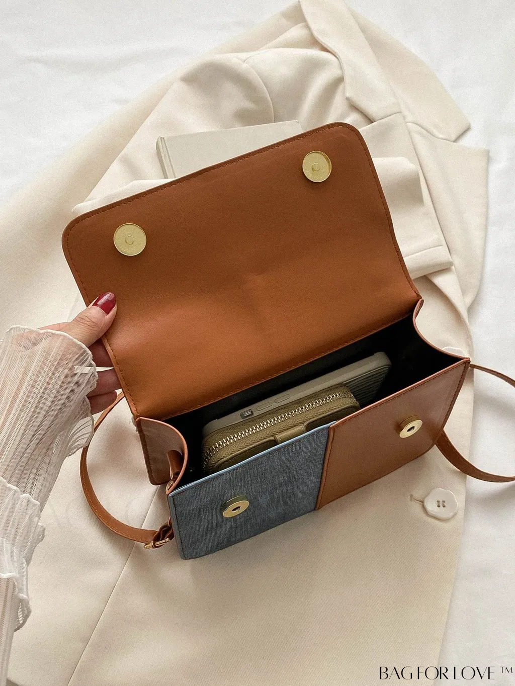 BagForLove - Stylish Color Block Shoulder Bag: Versatile, Flap PU Leather Handbag with Crossbody Option