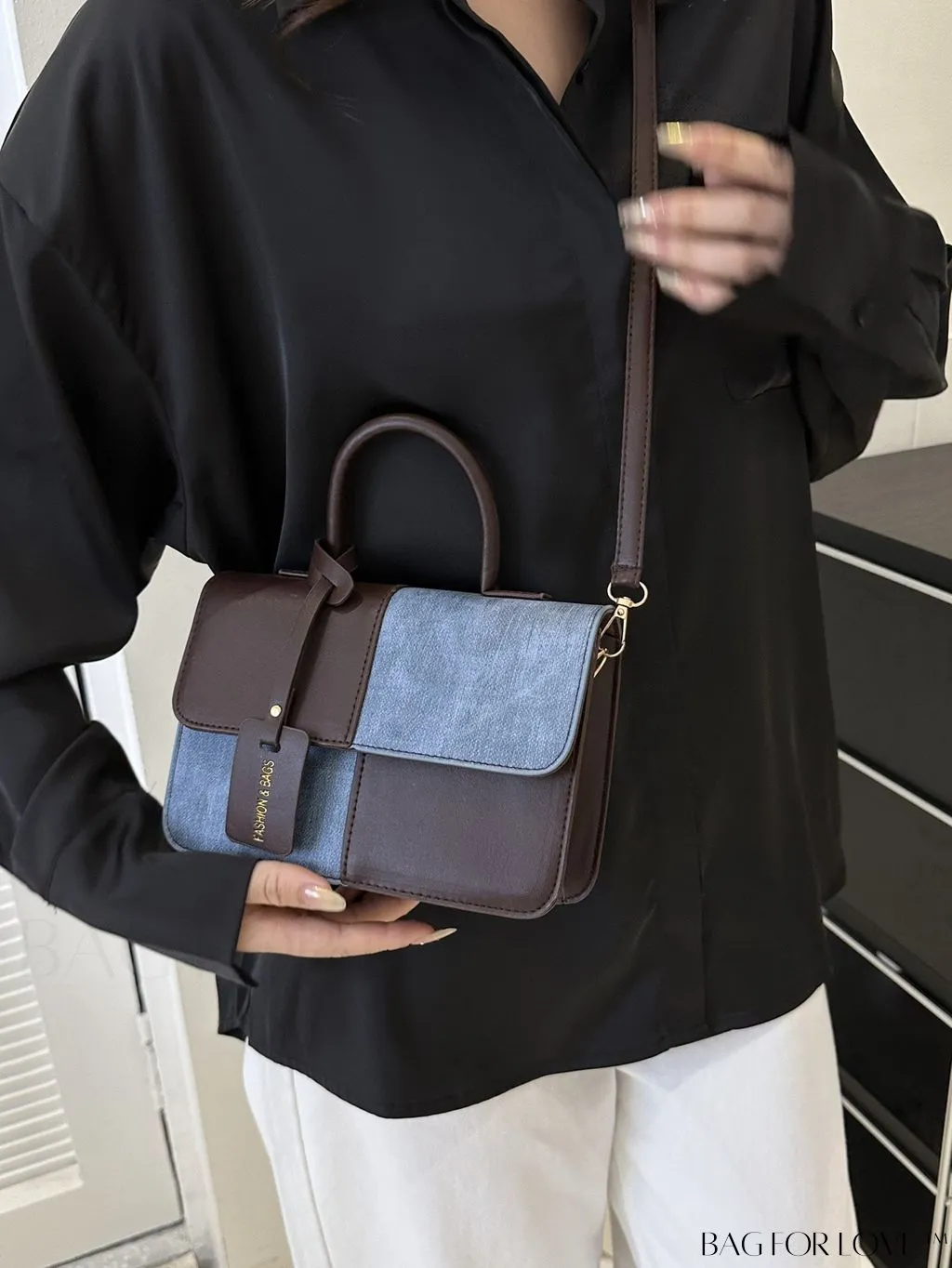 BagForLove - Stylish Color Block Shoulder Bag: Versatile, Flap PU Leather Handbag with Crossbody Option