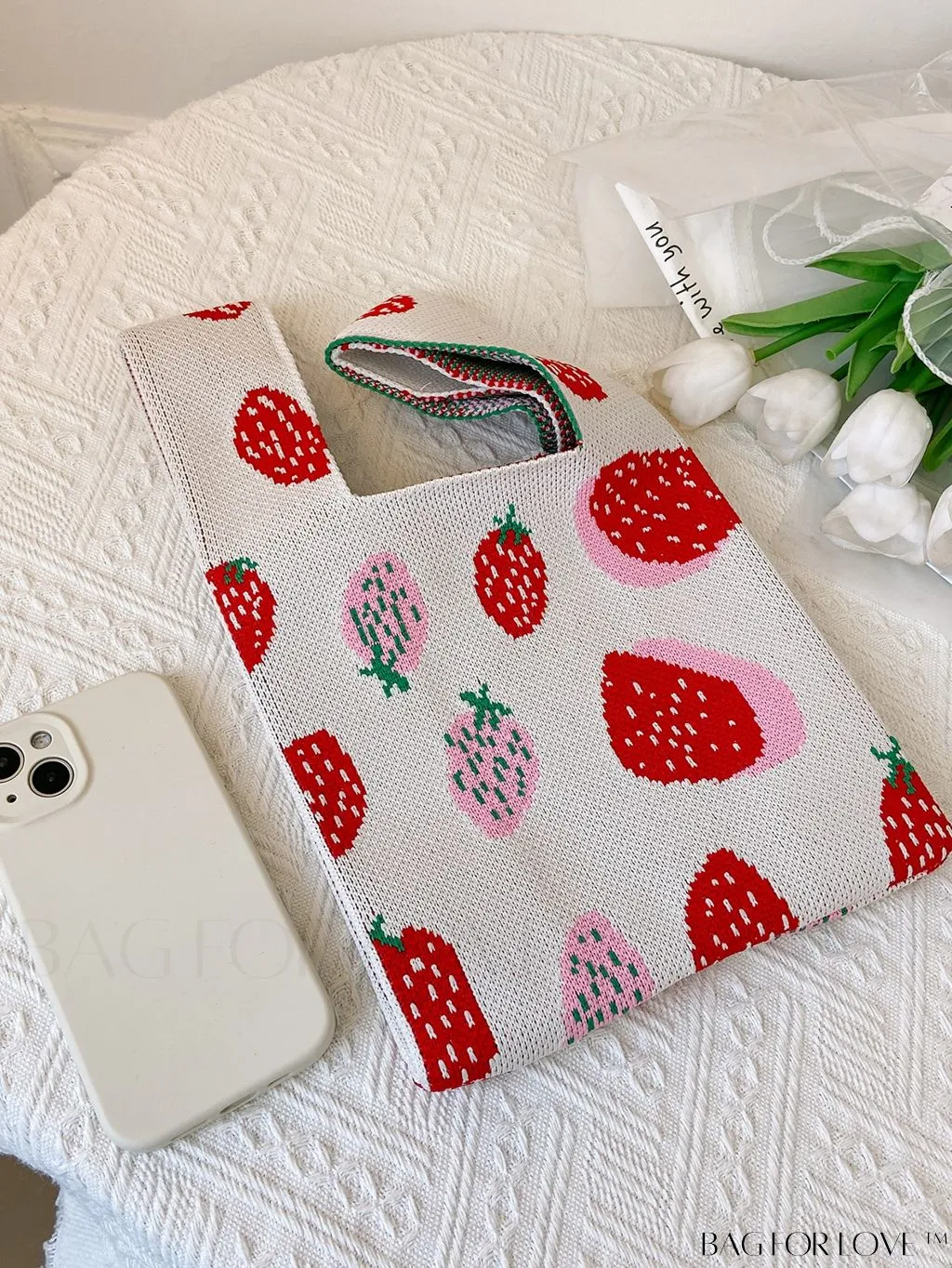 BagForLove - Stylish Crocheted Mini Tote with Charming Strawberry Pattern