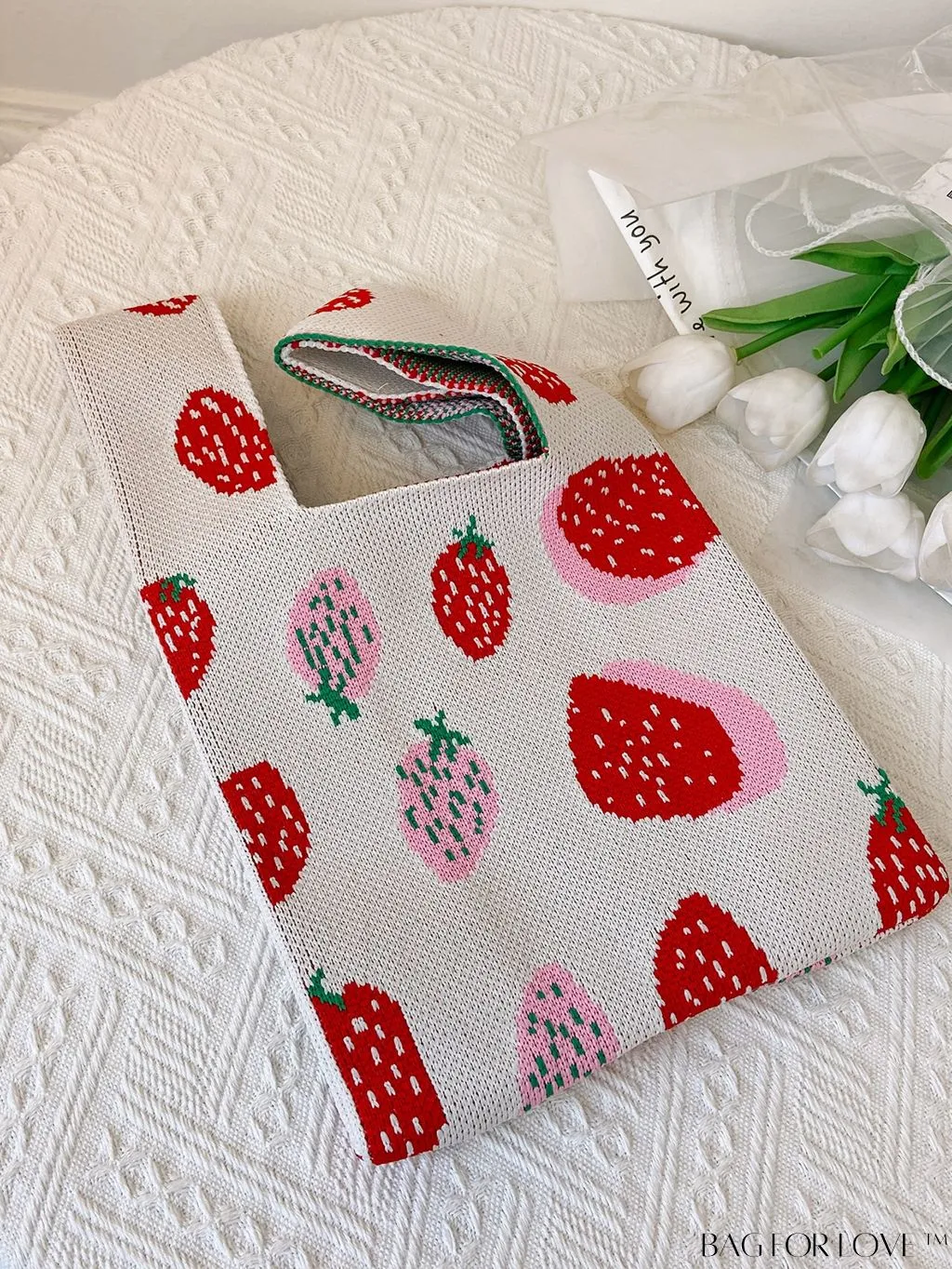 BagForLove - Stylish Crocheted Mini Tote with Charming Strawberry Pattern