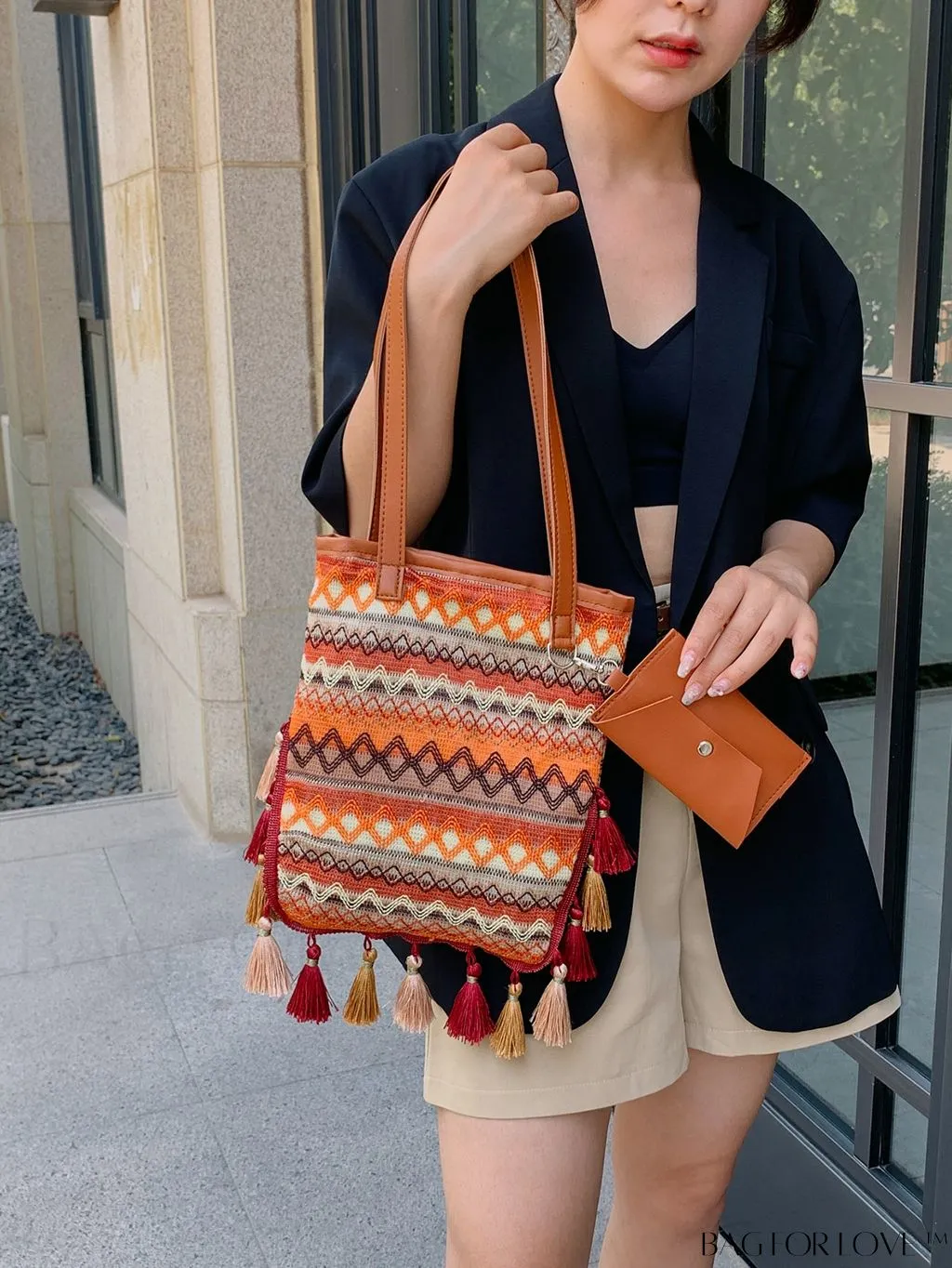 BagForLove - Stylish Geometric Fringed Shoulder Bag with Coin Purse - Latest Fashion Arrival