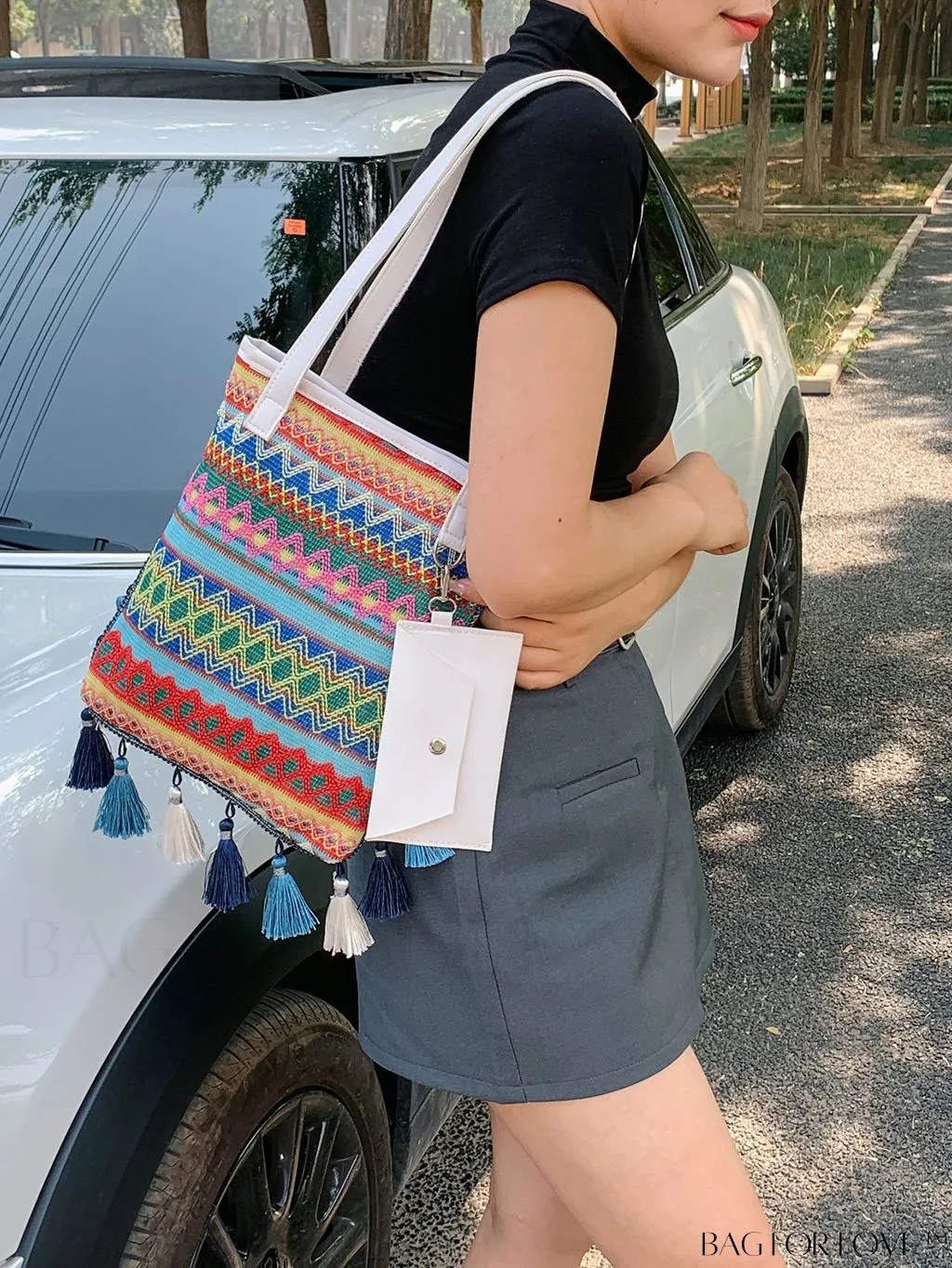 BagForLove - Stylish Geometric Fringed Shoulder Bag with Coin Purse - Latest Fashion Arrival