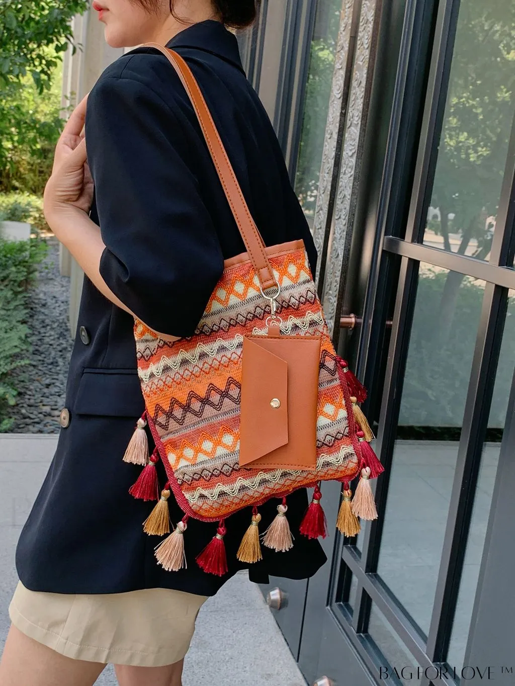 BagForLove - Stylish Geometric Fringed Shoulder Bag with Coin Purse - Latest Fashion Arrival