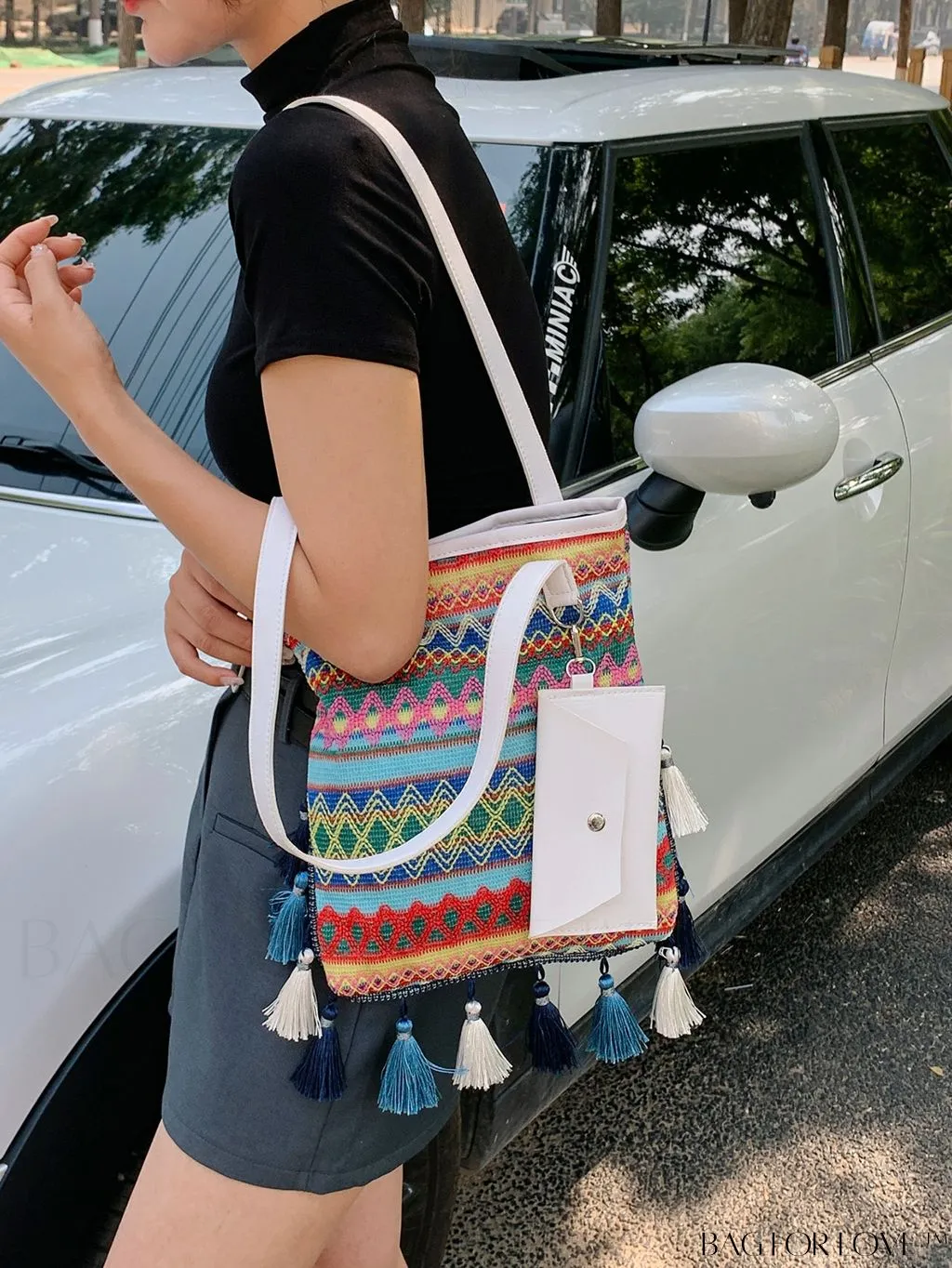 BagForLove - Stylish Geometric Fringed Shoulder Bag with Coin Purse - Latest Fashion Arrival