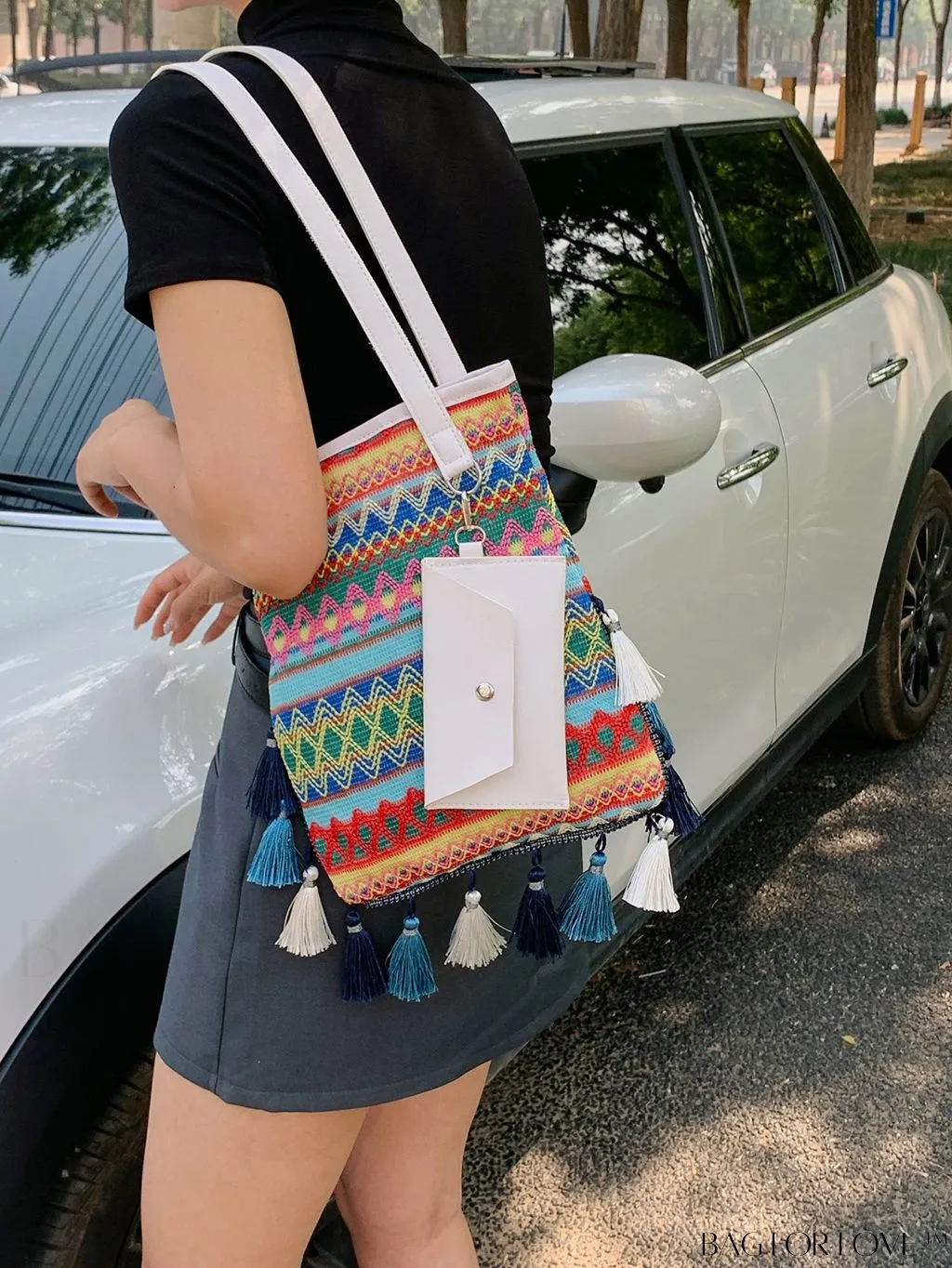 BagForLove - Stylish Geometric Fringed Shoulder Bag with Coin Purse - Latest Fashion Arrival