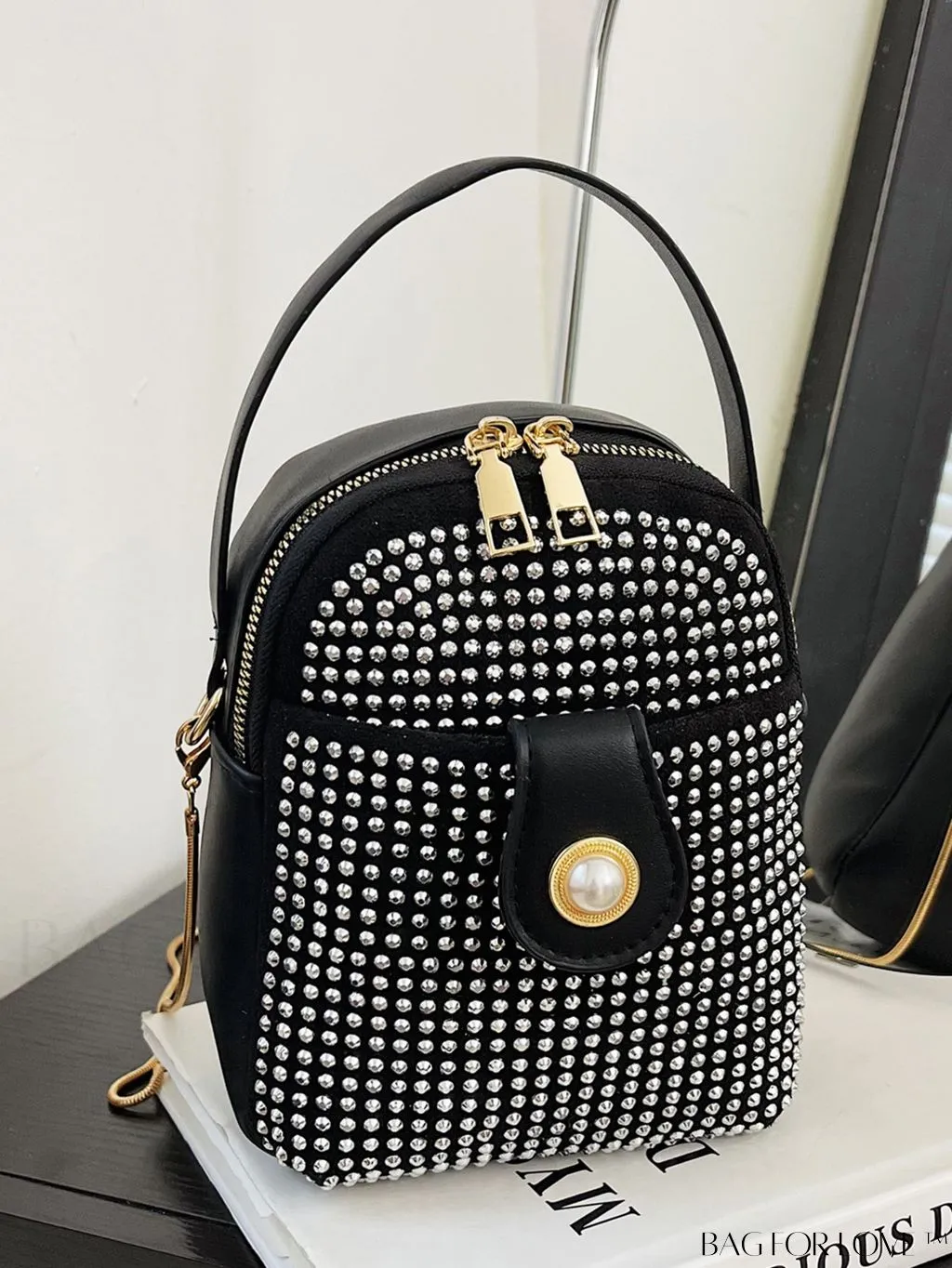BagForLove - Stylish Large Black Studded Backpack: Perfect for Travel and Casual Wear, Womens PU Leather Fashion Shoulder Bag