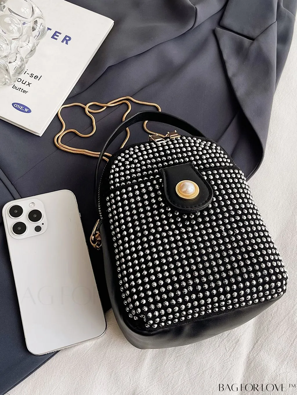 BagForLove - Stylish Large Black Studded Backpack: Perfect for Travel and Casual Wear, Womens PU Leather Fashion Shoulder Bag