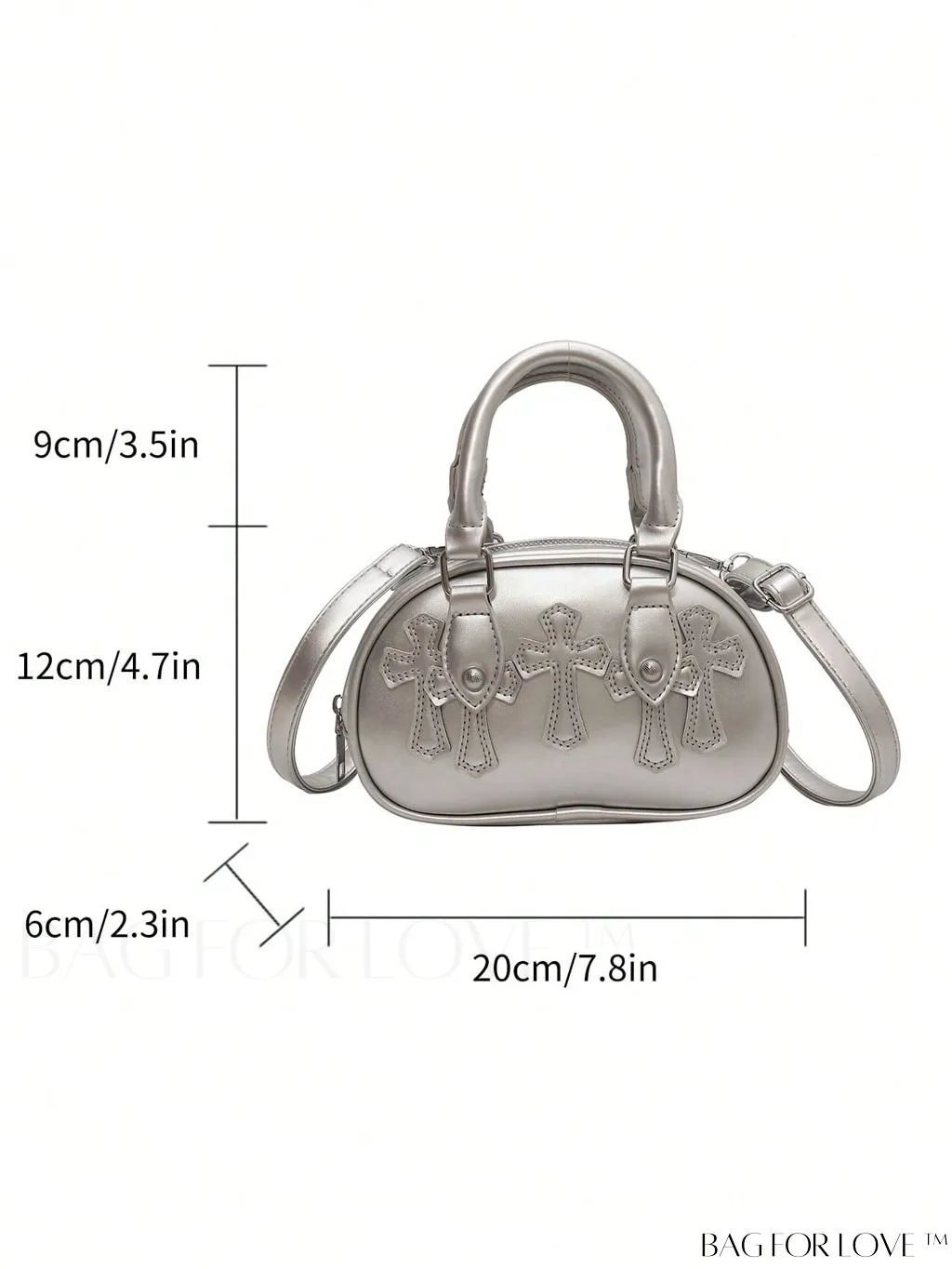 BagForLove - Stylish Metallic Cross Graphic Dome Bag with Dual Handles - Mini Size