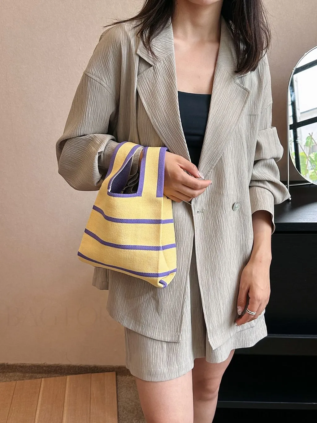 BagForLove - Stylish Mini Crochet Tote Bag with Chic Color Block Pattern