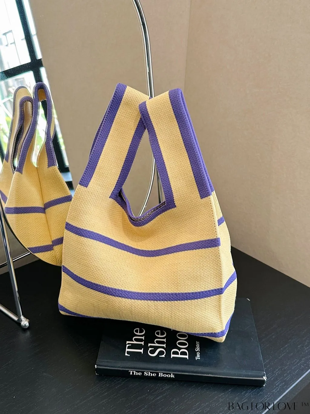 BagForLove - Stylish Mini Crochet Tote Bag with Chic Color Block Pattern