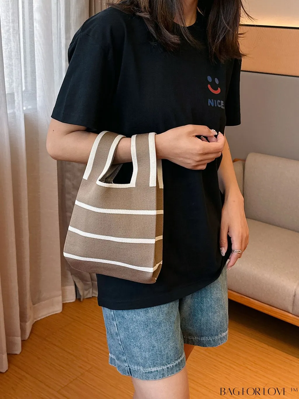 BagForLove - Stylish Mini Crochet Tote Bag with Chic Color Block Pattern