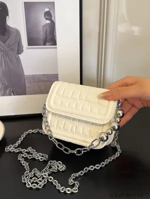 BagForLove - Stylish Mini Crocodile Pattern Handbag with Metallic Chain Strap - Flip-top Design