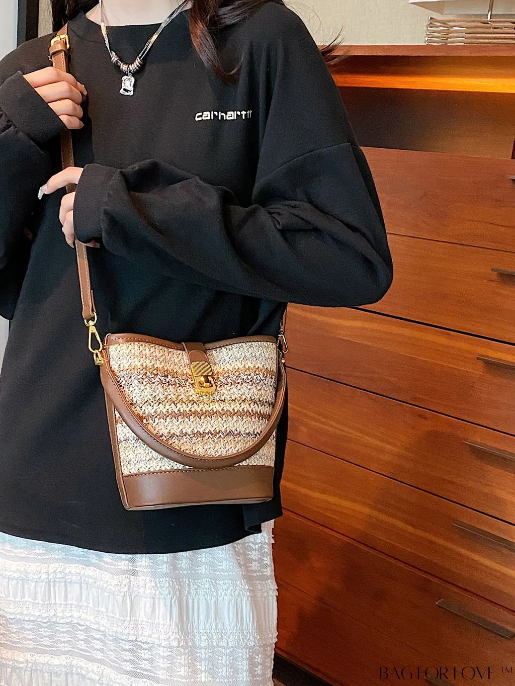 BagForLove - Stylish Summer Vacation Tote Bag: Color-block Woven Design, Spacious and Trendy