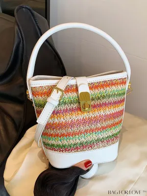 BagForLove - Stylish Summer Vacation Tote Bag: Color-block Woven Design, Spacious and Trendy