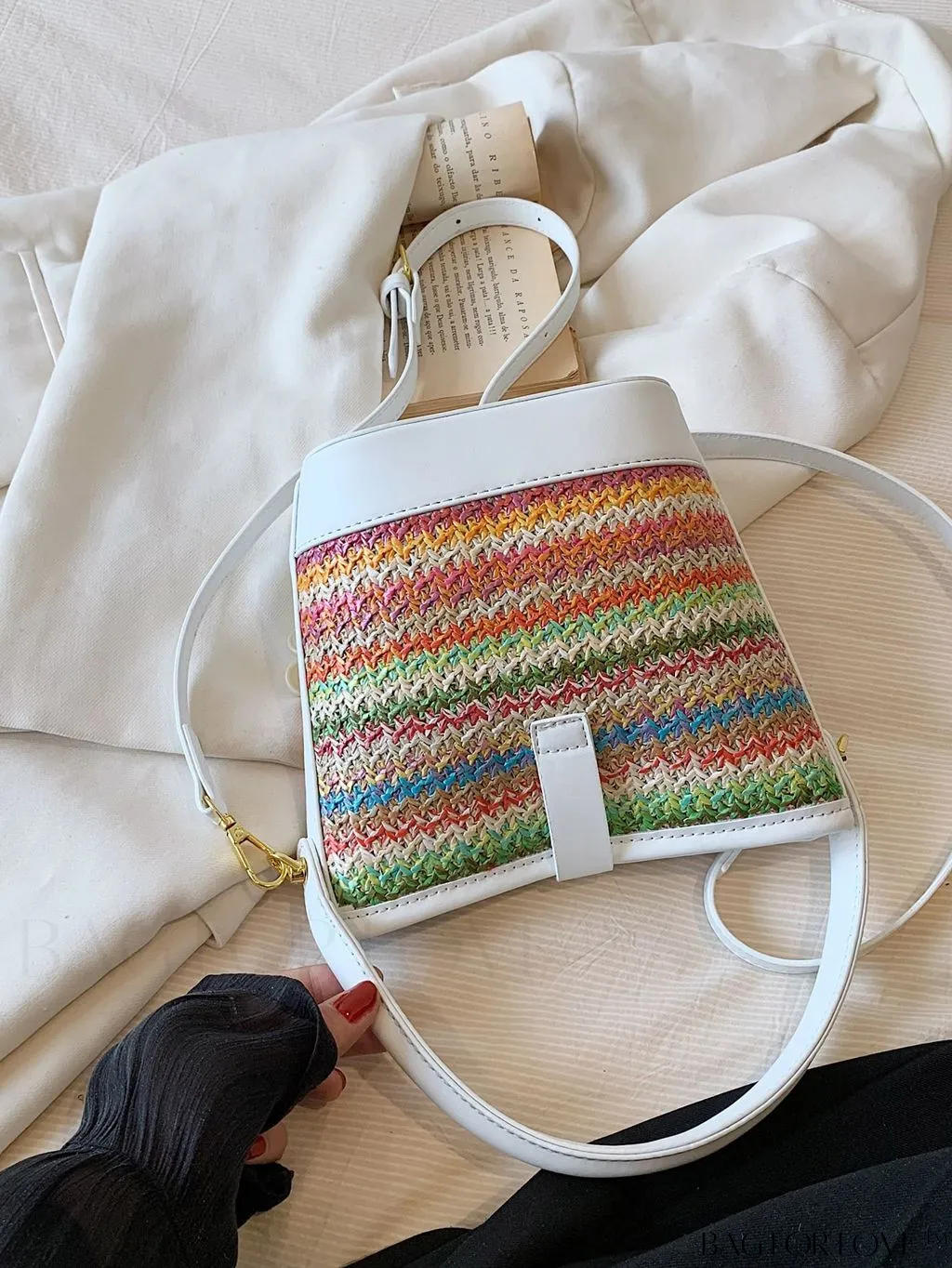 BagForLove - Stylish Summer Vacation Tote Bag: Color-block Woven Design, Spacious and Trendy