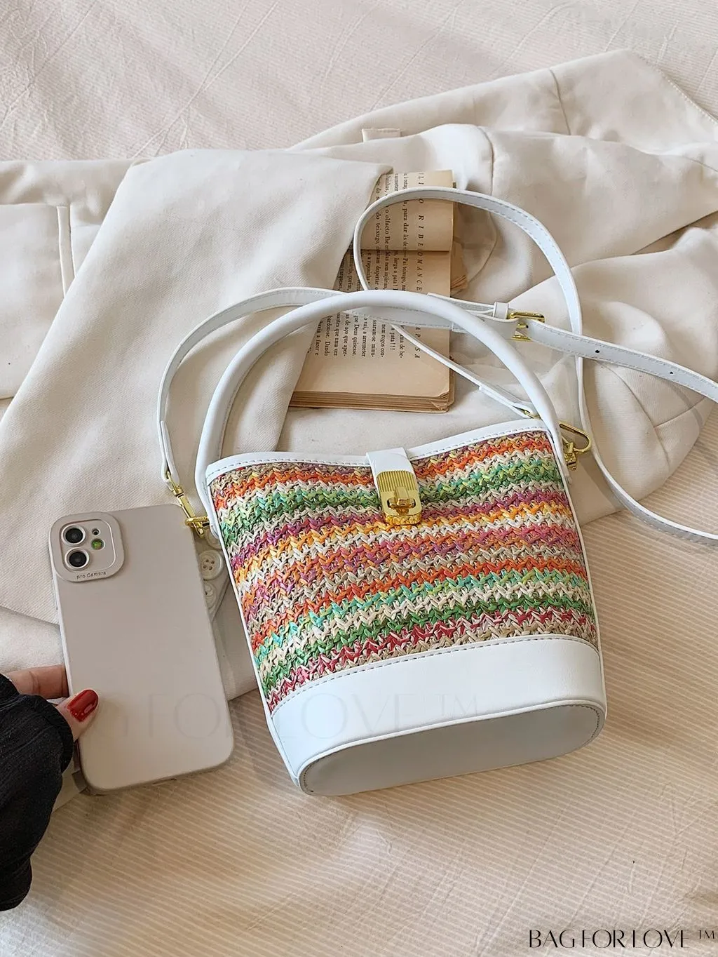 BagForLove - Stylish Summer Vacation Tote Bag: Color-block Woven Design, Spacious and Trendy