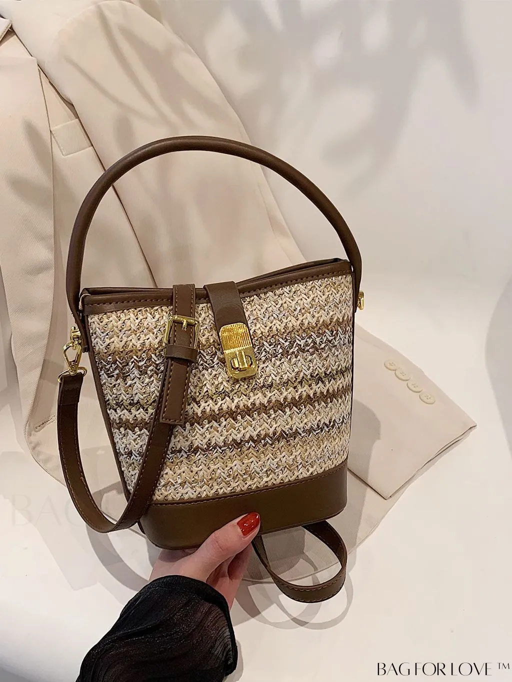 BagForLove - Stylish Summer Vacation Tote Bag: Color-block Woven Design, Spacious and Trendy