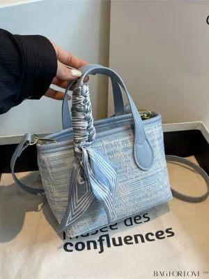 BagForLove - Stylish Twilly Scarf Decorated Mini Tote Bag - Adjustable Shoulder Strap Included