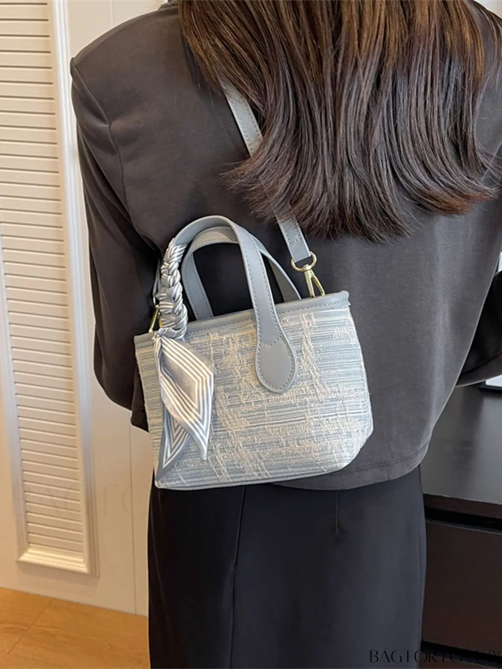 BagForLove - Stylish Twilly Scarf Decorated Mini Tote Bag - Adjustable Shoulder Strap Included
