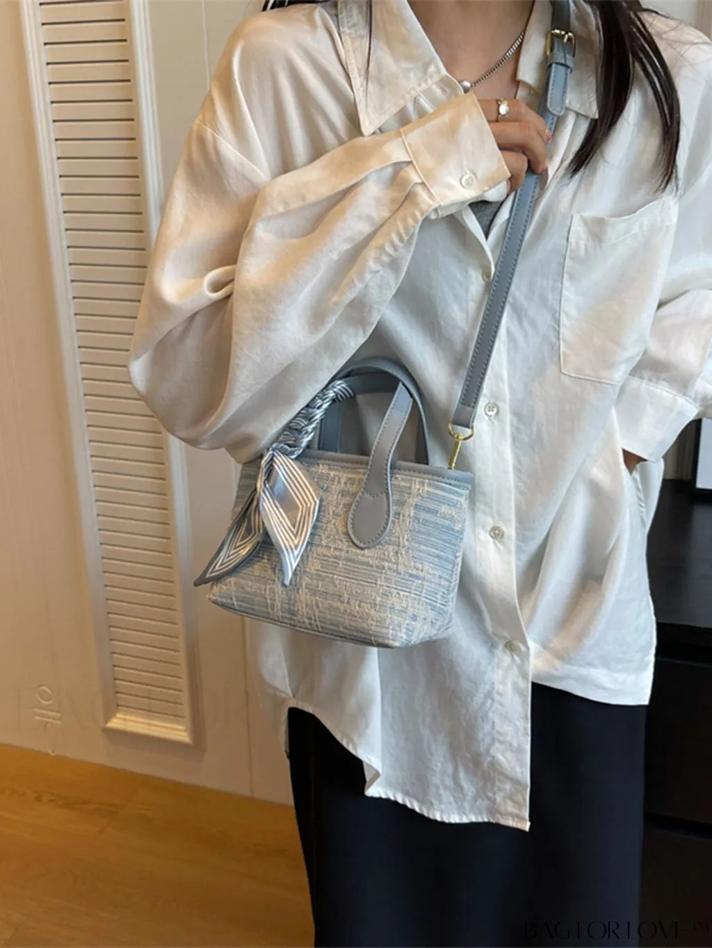 BagForLove - Stylish Twilly Scarf Decorated Mini Tote Bag - Adjustable Shoulder Strap Included