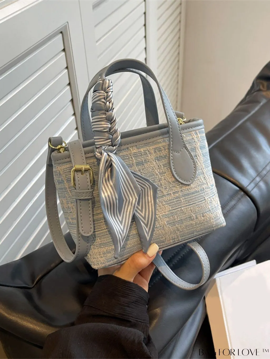 BagForLove - Stylish Twilly Scarf Decorated Mini Tote Bag - Adjustable Shoulder Strap Included