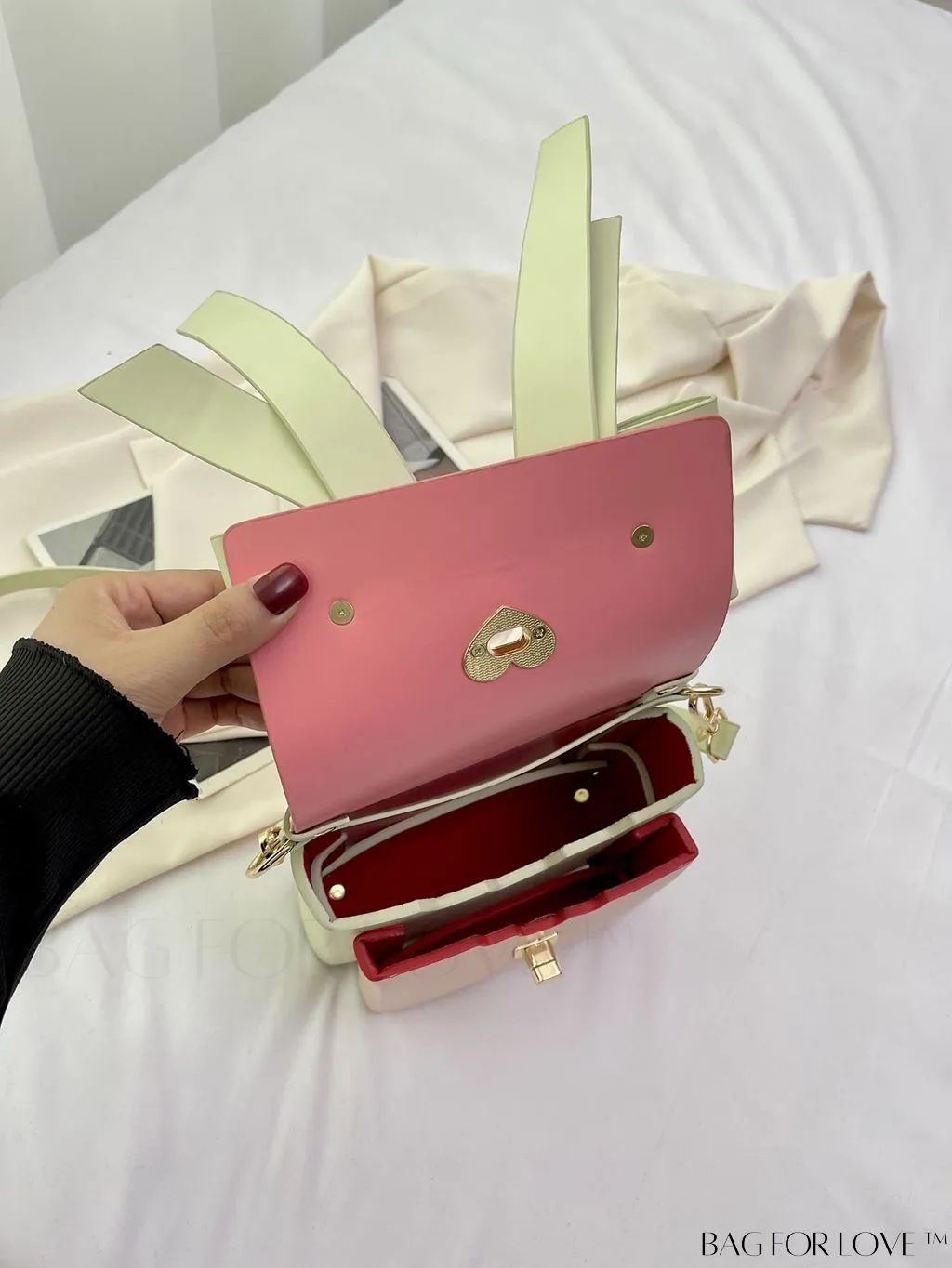 BagForLove - Stylish Twist Lock Handbag with Color Block and Butterfly Knot