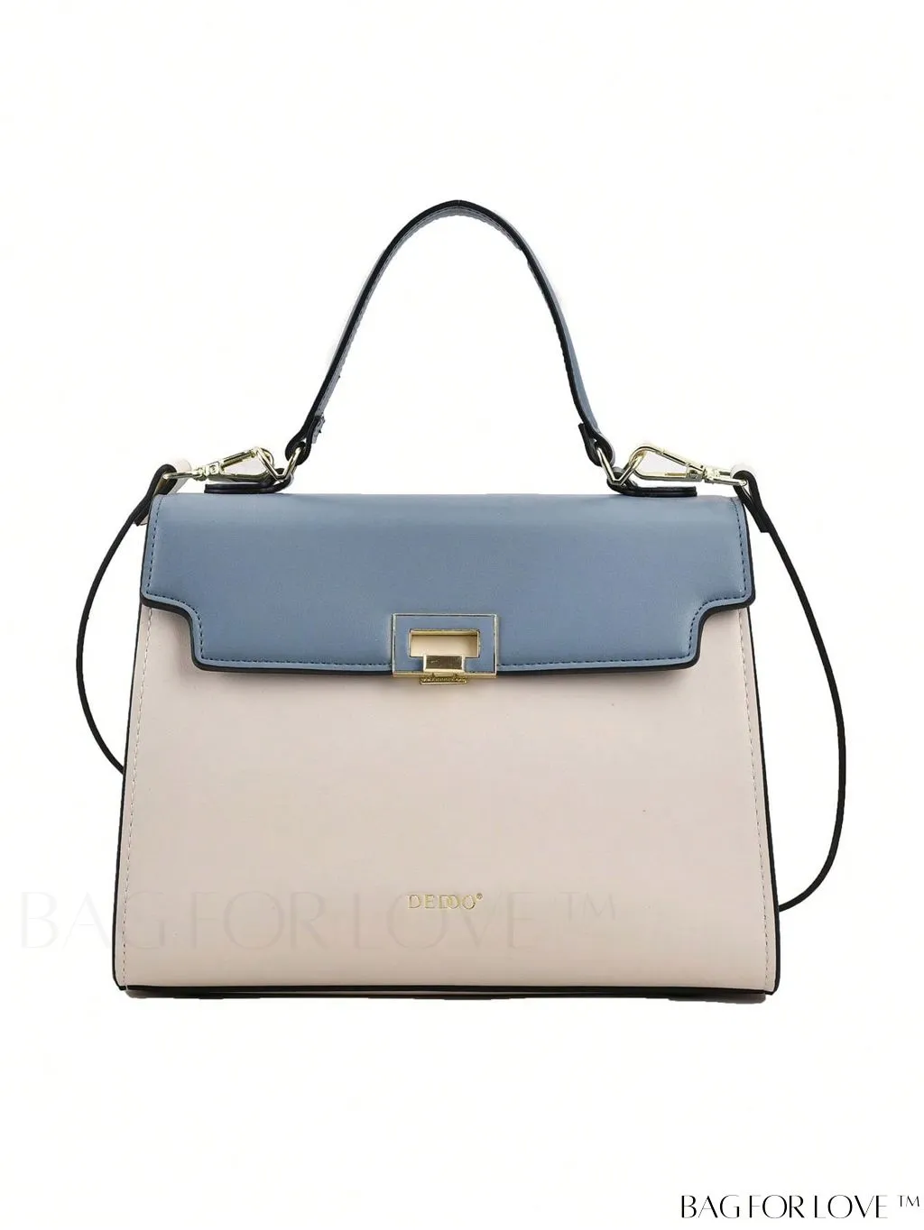 BagForLove - Two-Tone Letter Graphic Flap Square Bag - Medium Size