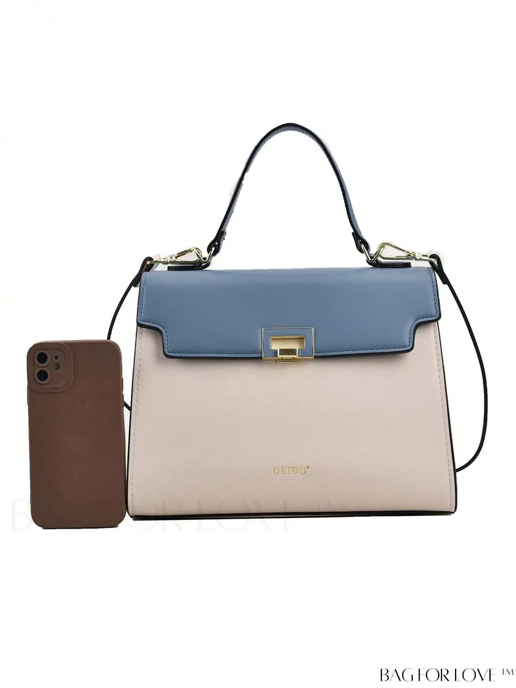 BagForLove - Two-Tone Letter Graphic Flap Square Bag - Medium Size
