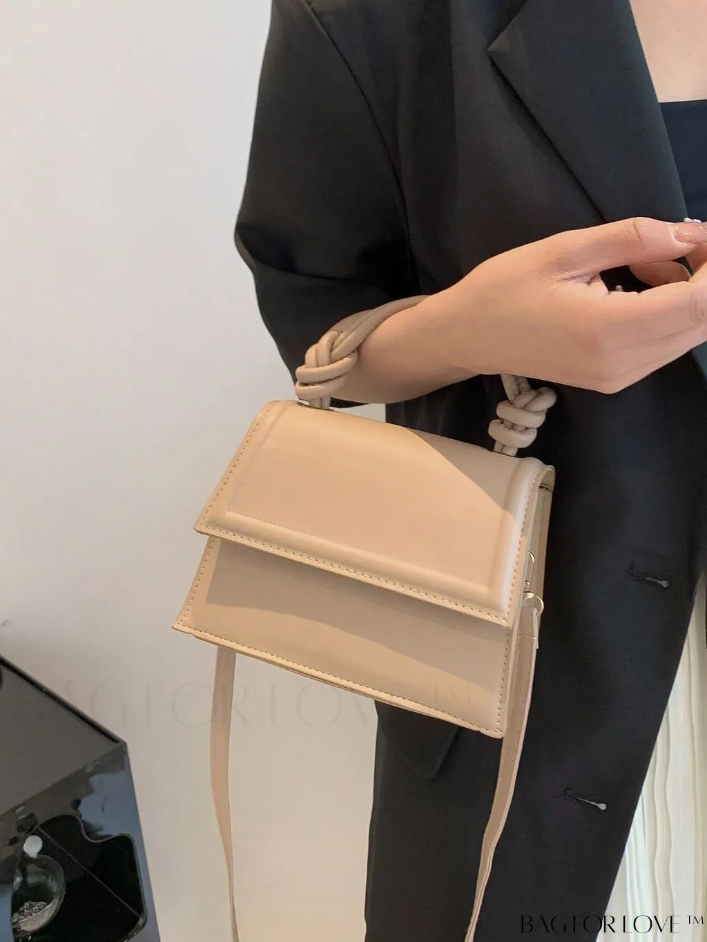 BagForLove - Versatile Adjustable-Strap Mini Square Bag in Black with Flap Cover - PU Material