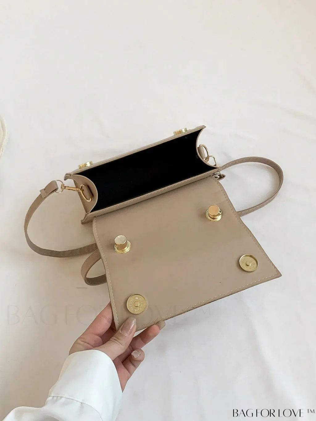 BagForLove - Versatile Adjustable-Strap Mini Square Bag in Black with Flap Cover - PU Material
