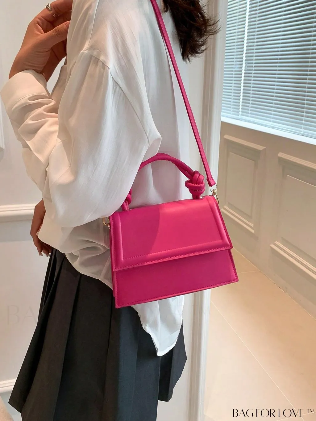 BagForLove - Versatile Adjustable-Strap Mini Square Bag in Black with Flap Cover - PU Material