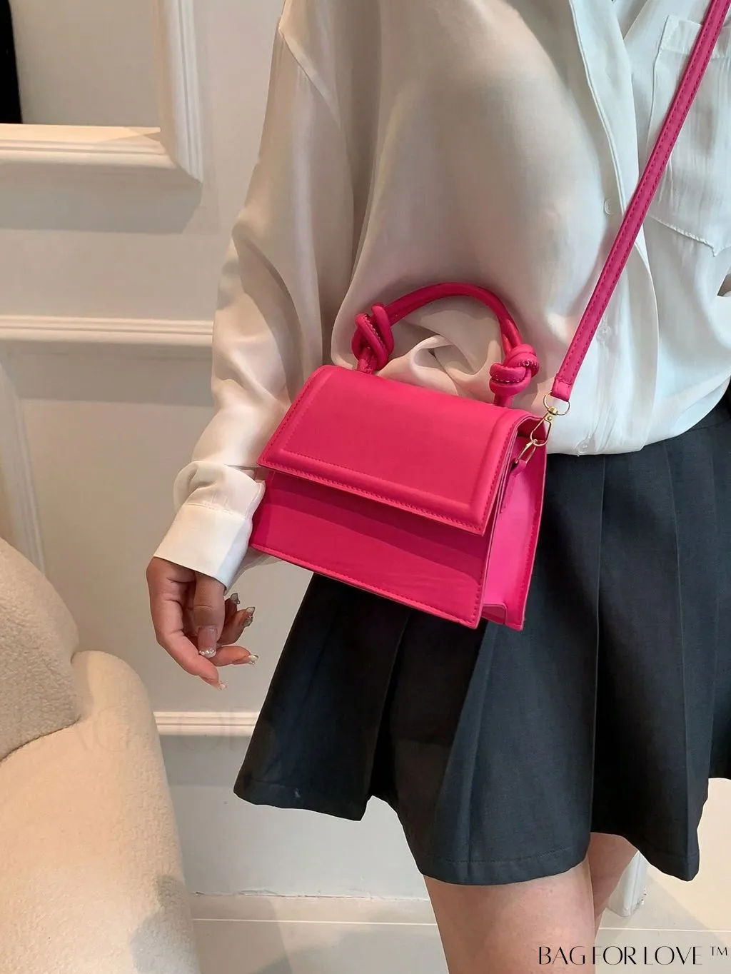 BagForLove - Versatile Adjustable-Strap Mini Square Bag in Black with Flap Cover - PU Material