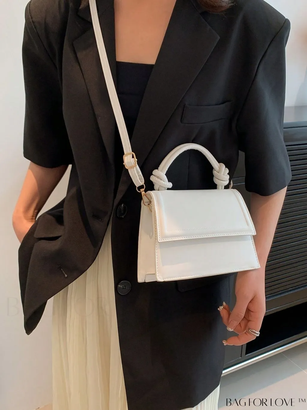 BagForLove - Versatile Adjustable-Strap Mini Square Bag in Black with Flap Cover - PU Material