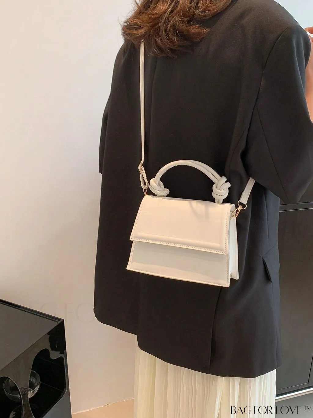 BagForLove - Versatile Adjustable-Strap Mini Square Bag in Black with Flap Cover - PU Material