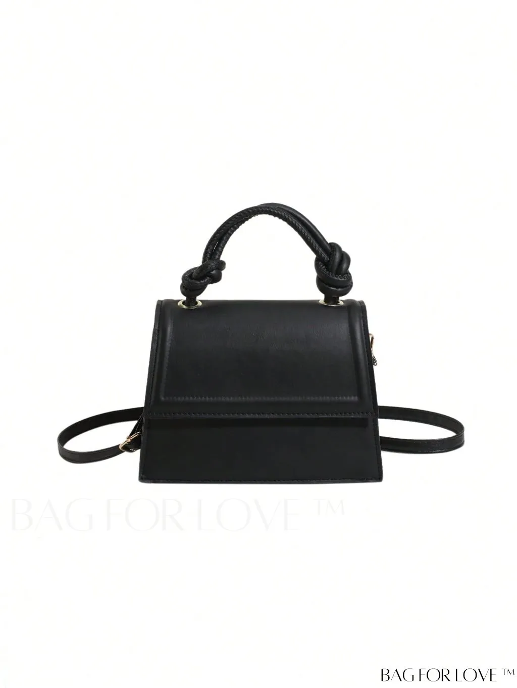 BagForLove - Versatile Adjustable-Strap Mini Square Bag in Black with Flap Cover - PU Material