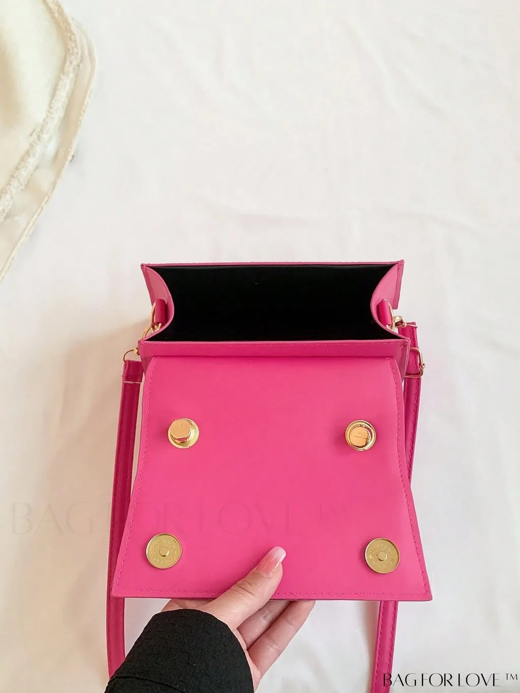 BagForLove - Versatile Adjustable-Strap Mini Square Bag in Black with Flap Cover - PU Material