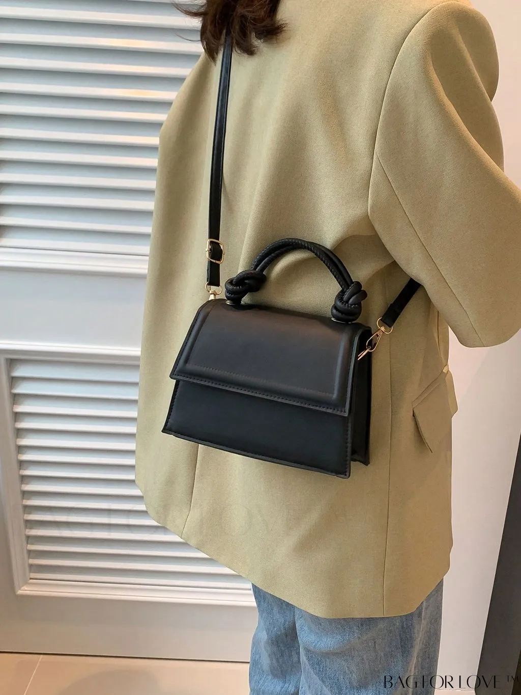 BagForLove - Versatile Adjustable-Strap Mini Square Bag in Black with Flap Cover - PU Material