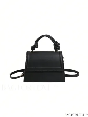 BagForLove - Versatile Adjustable-Strap Mini Square Bag in Black with Flap Cover - PU Material