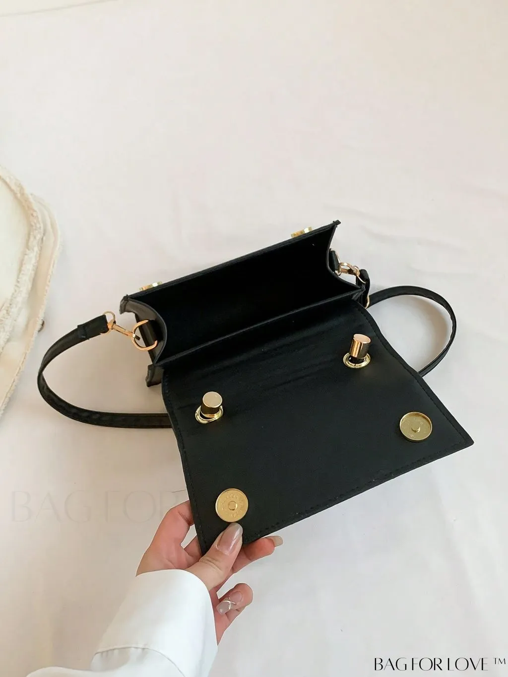 BagForLove - Versatile Adjustable-Strap Mini Square Bag in Black with Flap Cover - PU Material