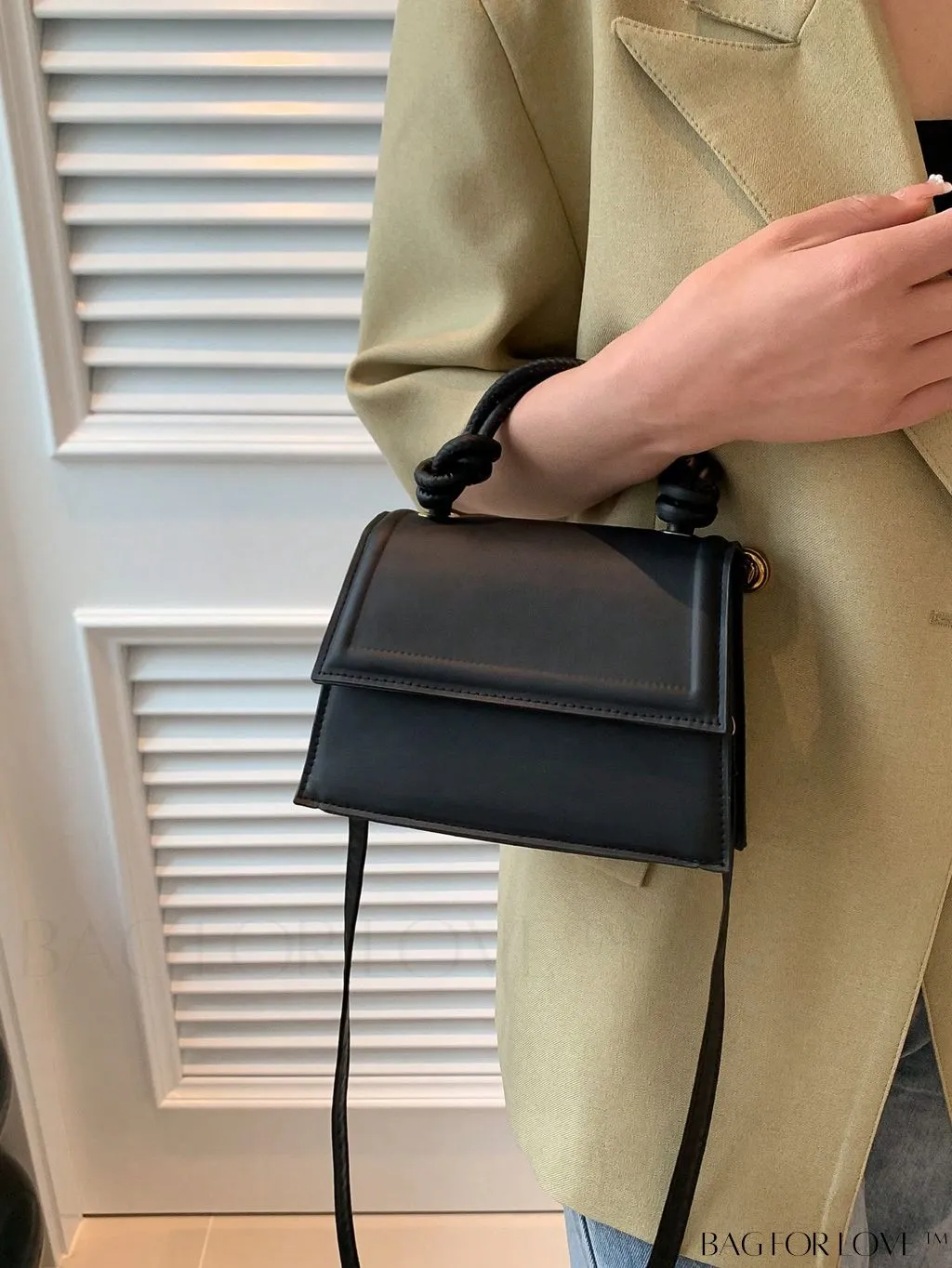 BagForLove - Versatile Adjustable-Strap Mini Square Bag in Black with Flap Cover - PU Material